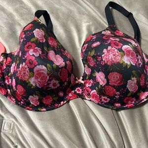 Pink and red floral bra